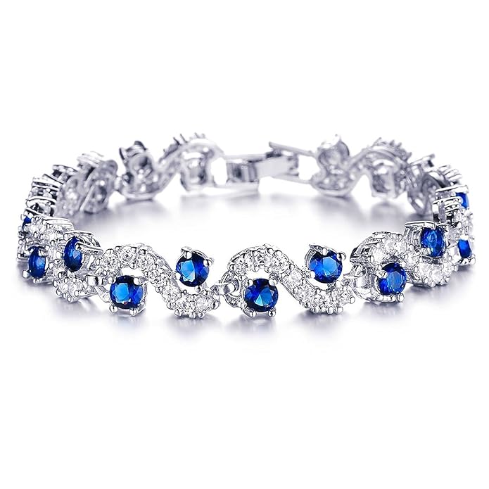 Shining Diva Fashion Royal Blue Crystal CZ Silver Plated Stylish Bracelet Gifts for Girls Women(9576b)