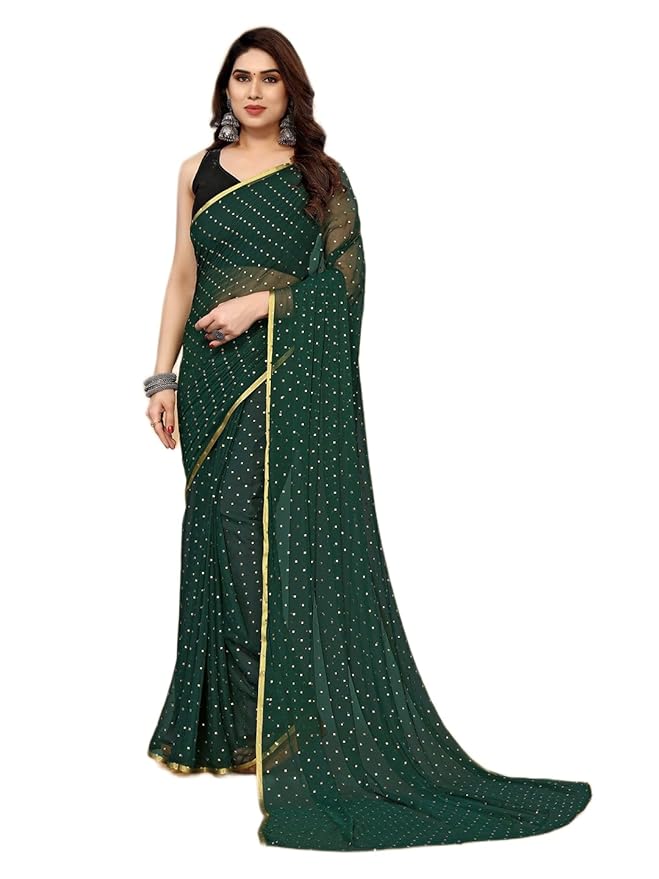 Amazon Brand - Tavasya Embellished Printed Bollywood Chiffon Saree With Blouse