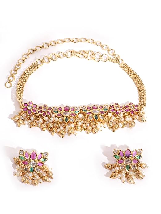 Rubans Zirconia Choker Necklace Set Stylish Jewellery Gift for Women & Girls