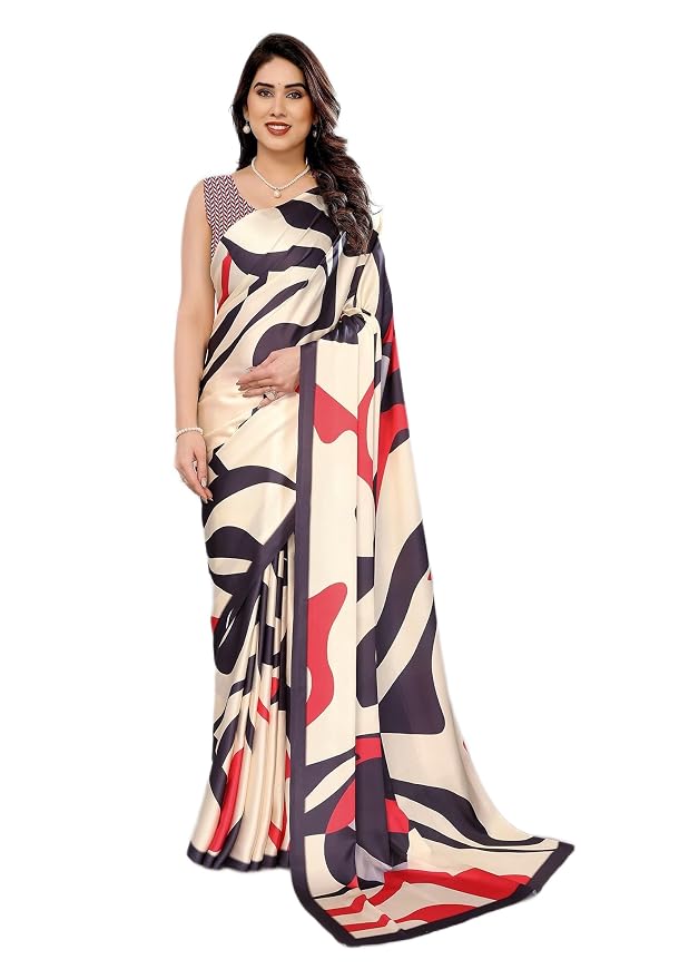 Amazon Brand - Tavasya Floral Print Bollywood Satin Saree With Blouse