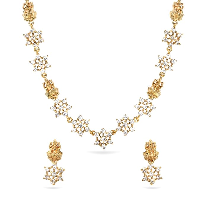Rubans American Diamond Zirconia Necklace Set Traditional Stylish Jewellery Gift for Women & Girls