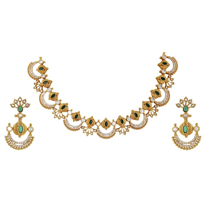 Rubans Necklace Set American Diamond and Cubic Zirconia Ethnic Jewellery Gift for Women & Girls