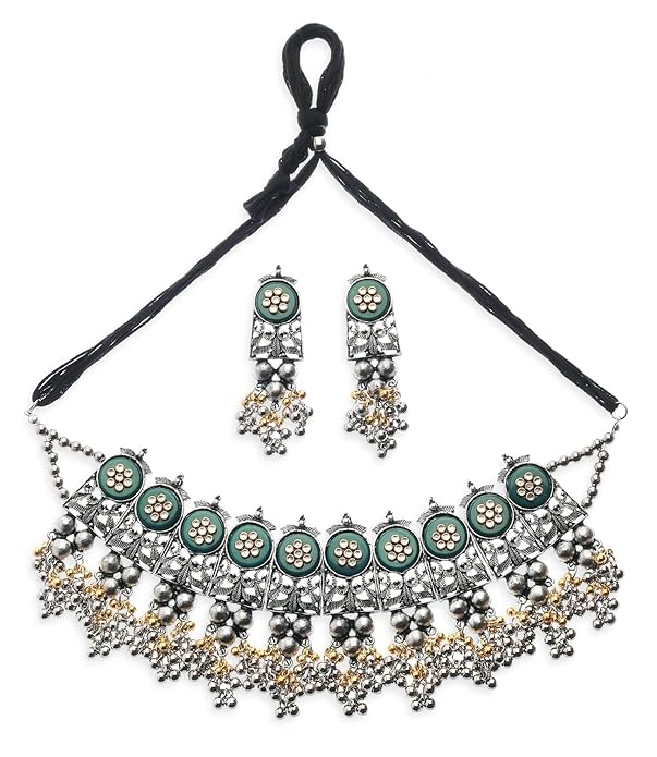 Shining Diva Fashion Latest Stylish Design Fancy Oxidised Necklace Jewellery Set for Women (16183s)