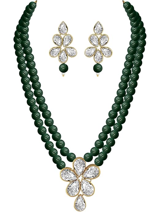 Shining Diva Fashion 18k Gold Plated Kundan and Pearl Studded Jewellery Set | Latest Stylish Fancy Traditional Jewellery | Wedding Party Multilayered Necklace Set