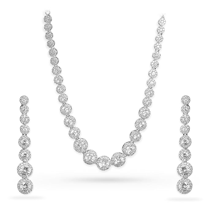 Rubans American Diamond Zirconia Necklace Set Stylish Jewellery Gift for Women & Girls