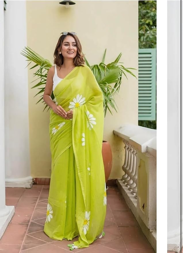 Yashika Women's Georgette Floral Printed Saree With Unstitched Blouse Piece |saree for Women | New Sari | Latest Saree