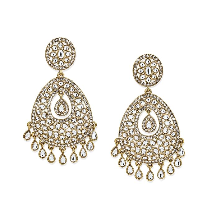 Rubans Kundan Chandbali Dangle Earrings Traditional Wedding & Festive Jewellery for Women & Girls