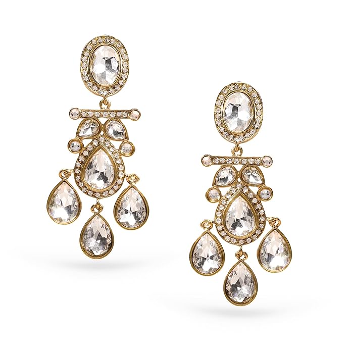 Rubans Chandelier Earrings Traditional Stylish Jewellery with White Crystal & Zirconia Gift for Women & Girls