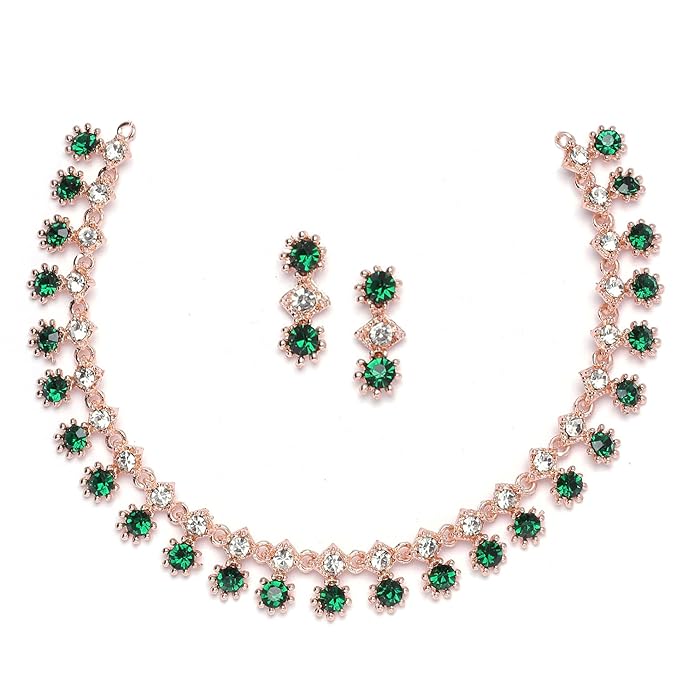 ZENEME Rose Gold-Plated American Diamond Studded Star Shaped Necklace With Earrings Jewellery Set For Girls and Women