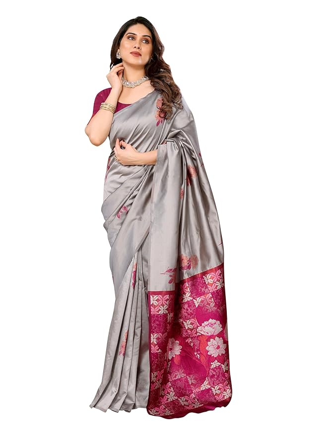 Sidhidata Women's Kanjivaram Banarasi Soft Silk Saree With Unstitched Blouse Piece (Silk Double Rose)