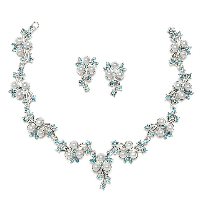 ZENEME Oxidised Silver-Plated Cubic Zirconia & White Pearls Studded Necklace With Earrings Jewellery Set For Girls and Women