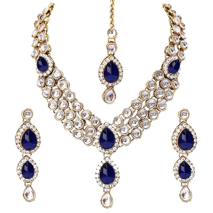 Shining Diva Latest Stylish 18k Gold Plated Traditional Kundan Necklace Jewellery Set for Women