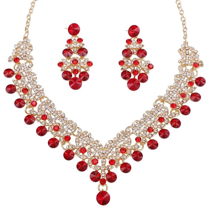 Shining Diva Fashion Latest Stylish Design Fancy Wedding Party Crystal Diamonds Necklace Jewellery Set for Women