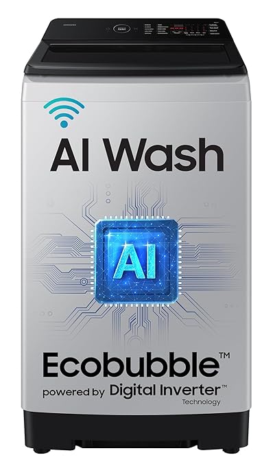 Samsung 8 Kg, 5 Star, AI Wash, AI Energy Mode, Wi-Fi, Ecobubble, AI VRT+, Super Speed, Soft Closing Door, Digital Inverter, Fully-Automatic Top Load Washing Machine (WA80F08S2LTL, Lavender Gray)