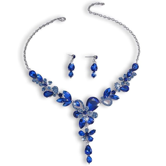 Shining Diva Fashion Latest Stylish Design Fancy Crystal Necklace Jewellery Set for Women | Trendy Celebrity Inspired Jewellery