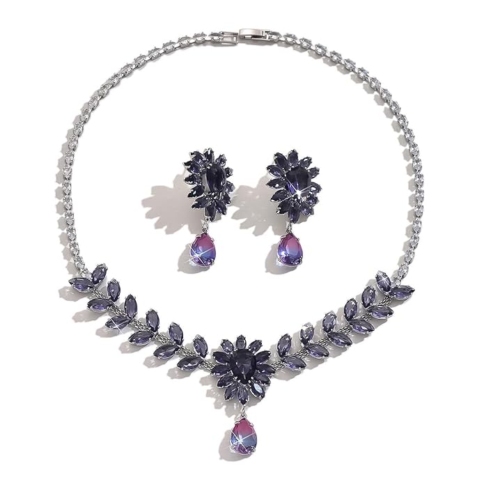 Shining Diva Fashion American Diamond Necklace Set for Women | Luxury Floral Design Choker with Matching Earrings | Premium Latest Stylish Silver-Tone Statement Jewellery