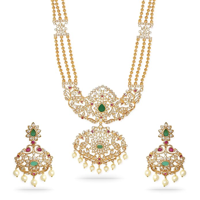 Rubans American Diamond Zirconia Necklace Set Traditional Stylish Jewellery Gift for Women & Girls