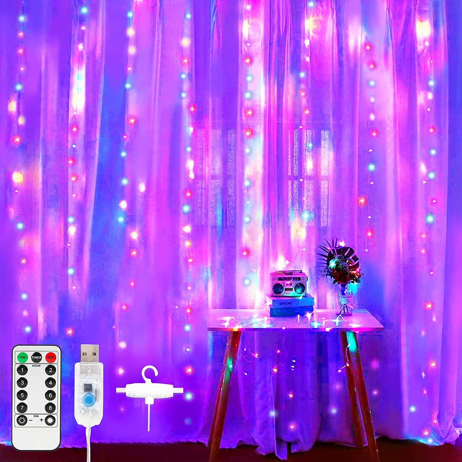 Desidiya 8 Modes Curtain Strip Lights 300 LEDs 10 Fairy Light 3Mtr Each Indoor/Outdoor Decorations with Remote and USB Power Supply (Red Green Blue) Christmas Decor, Diwali Lights for Home Decoration