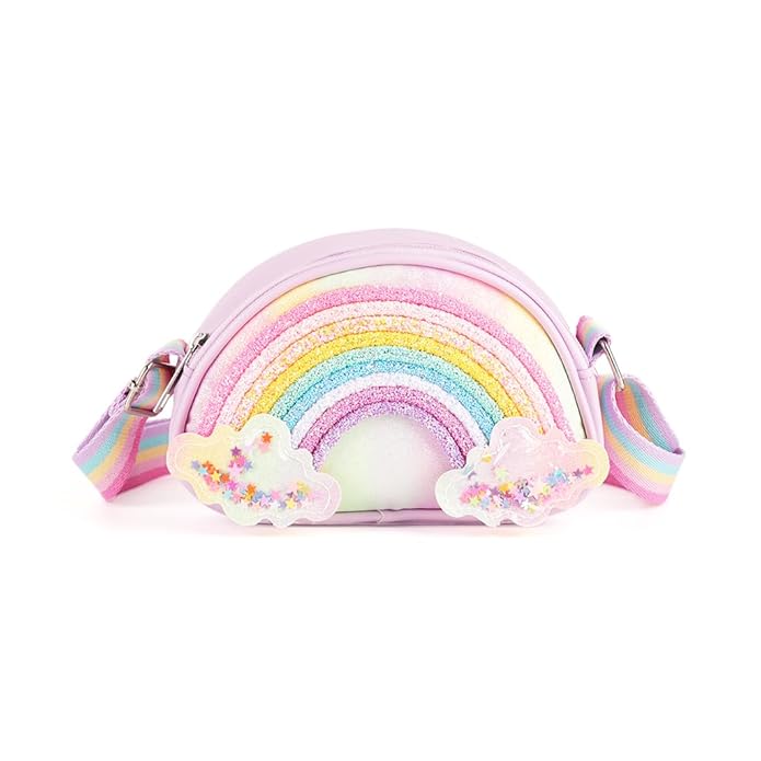 PALAY® Sling Bag for Girls Kids Small Rainbow Crossbody Bag Cute Mini Glitter Toddler Purse Birthday Rakhi Gifts for Girls(18x11.5CM)