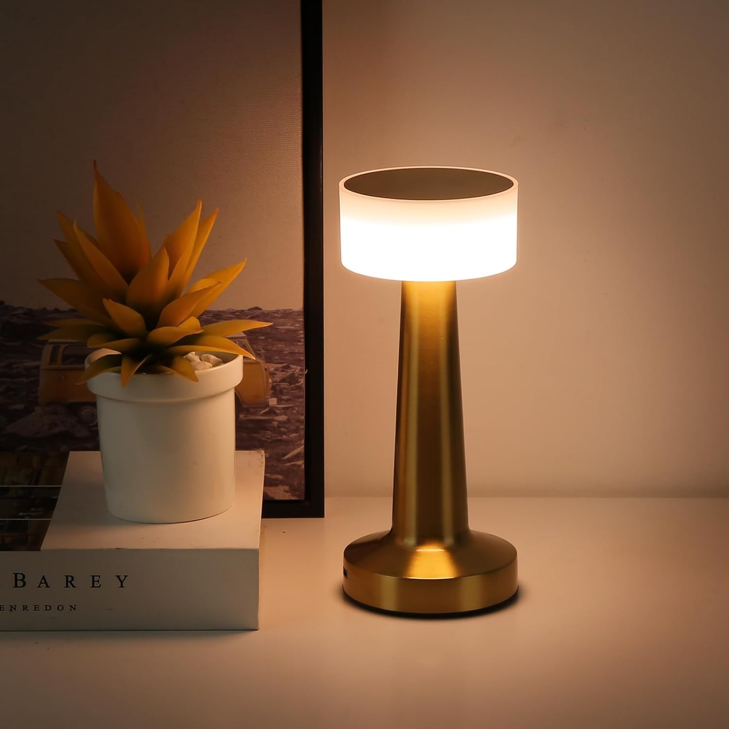 Desidiya Portable LED Table Lamp for Bedroom, Living Room, Stepless Dimming, 3 Colour Touch Control Metallic Finish Rechargeable Battery Backup Night Light, Bedside Table Lamp