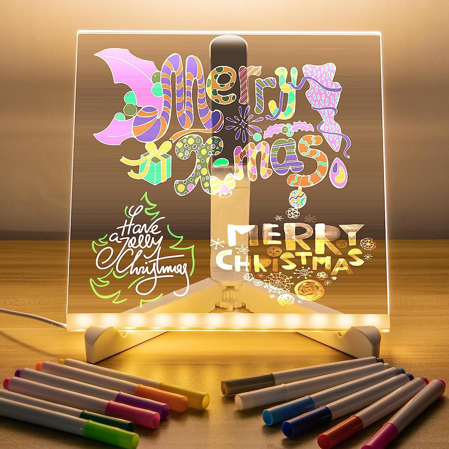 Desidiya DIY 3D Acrylic Writing Board with Pen & Light Table Lamp | Led Writing Table Lamp for Kids Corded Electric Home & Office Decor Items, Gift, Bedside Night Light