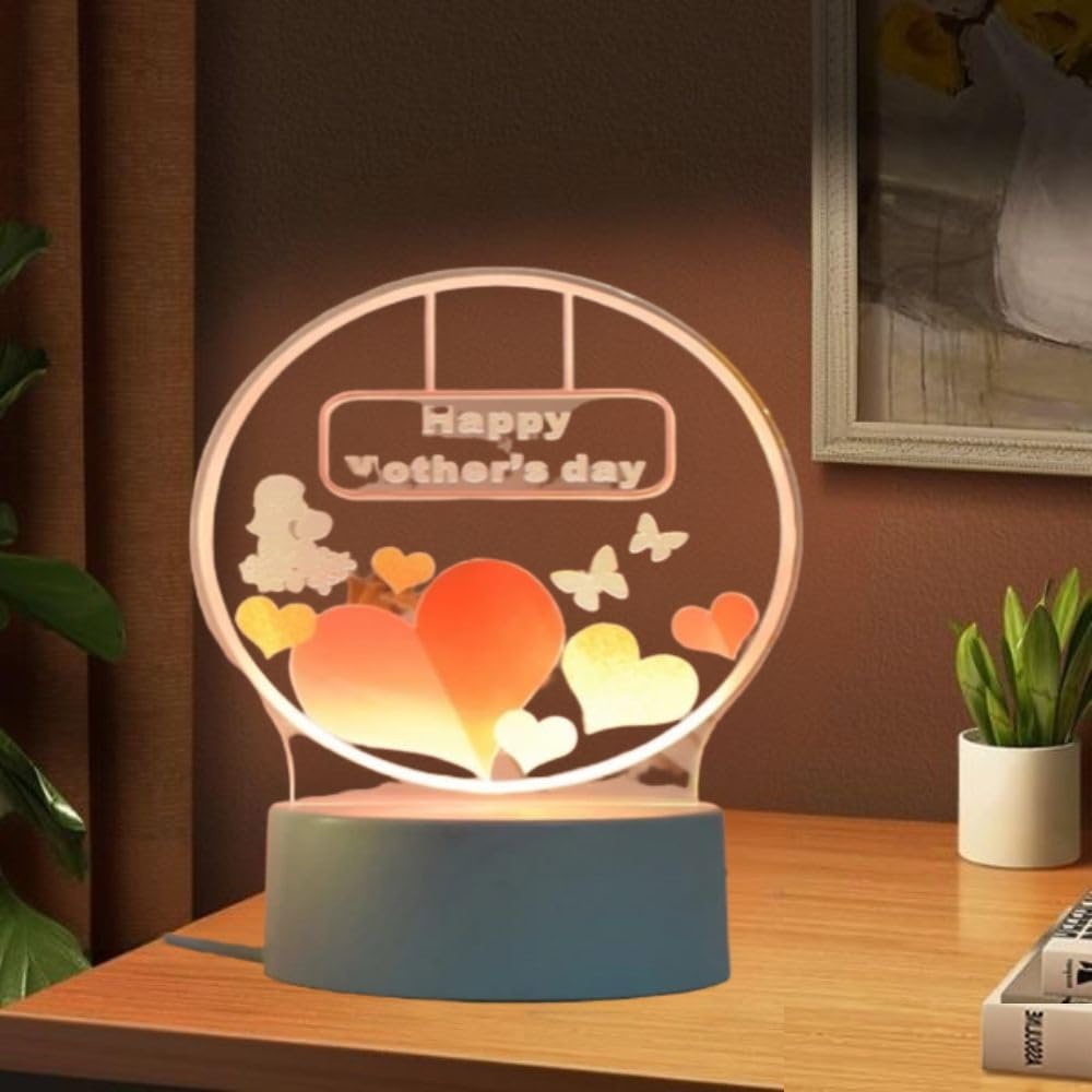 Desidiya Round Acrylic Lamp Birthday Anniversary Mother’s Day Gifts for Mom | Bedside Mothers Day Warm White Light Table Lamp for Mom Bedroom, Memorable Gift for Mom