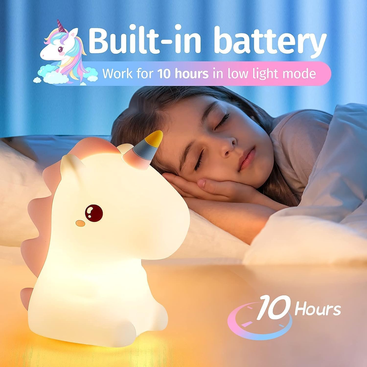 Desidiya® Cute Unicorn Night Light Rechargeable LED Silicone Lamp for Toddler, Kids Room, Nursery, Squishy Room, Decor, Bedroom (Multi)