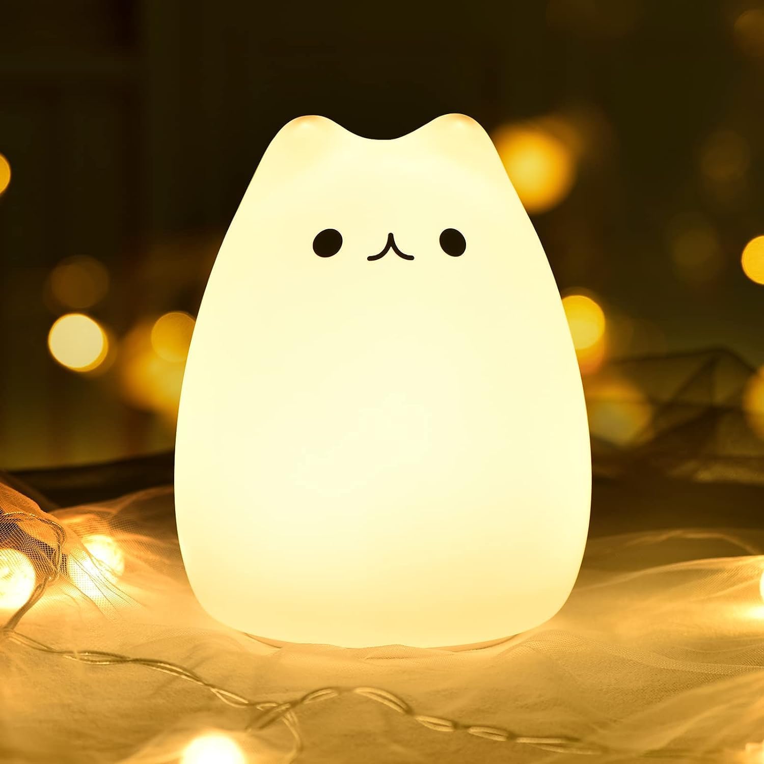 Desidiya® Cute Kitty Night Light for Kids, Rechargeable Silicone LED Lamp with Warm White & 7-Color Modes | Tap Control | Soft BPA-Free | Gift for Girls | Baby Toddler Bedroom Decor