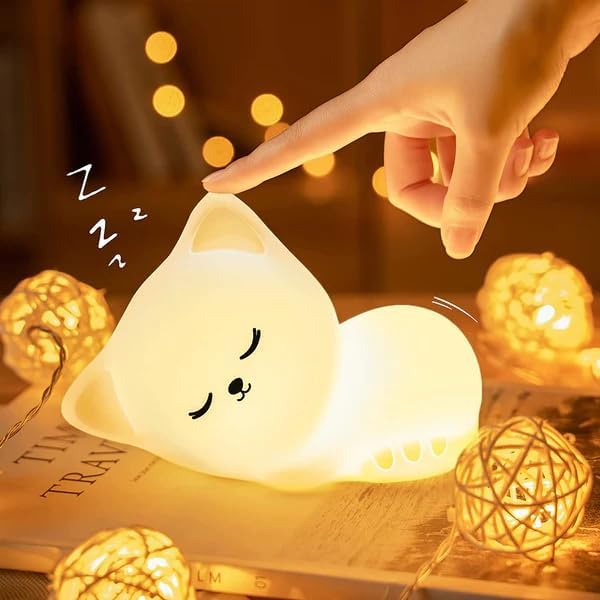 Desidiya® Sleeping Cat Rechargeable Silicone Night Lamp - Cozy Cat LED Lamp, Kids Night Light, Nursery Decor, Birthday Gift, Silicone LED Light