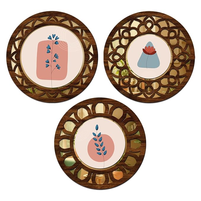 Amazon Brand - Umi Wooden Mirror Style Modern Art Wall Décor Items for Living Room | Home Décor Items | Room Decortaion Items for Bedroom | Home Décor | Office Décor | Wall Hanging Decortaion_Set of 3