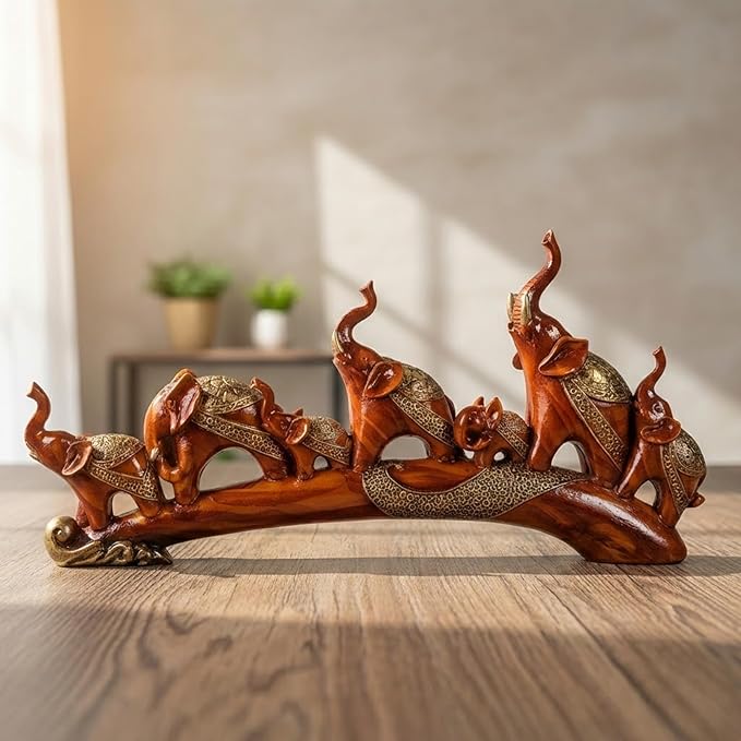 eCraftIndia Resin Feng Shui Elephant Statue Showpiece for Home Decoration Office Living Room TV Cabinet | Elephant Figurine Good Luck Gift for Housewarming Birthday