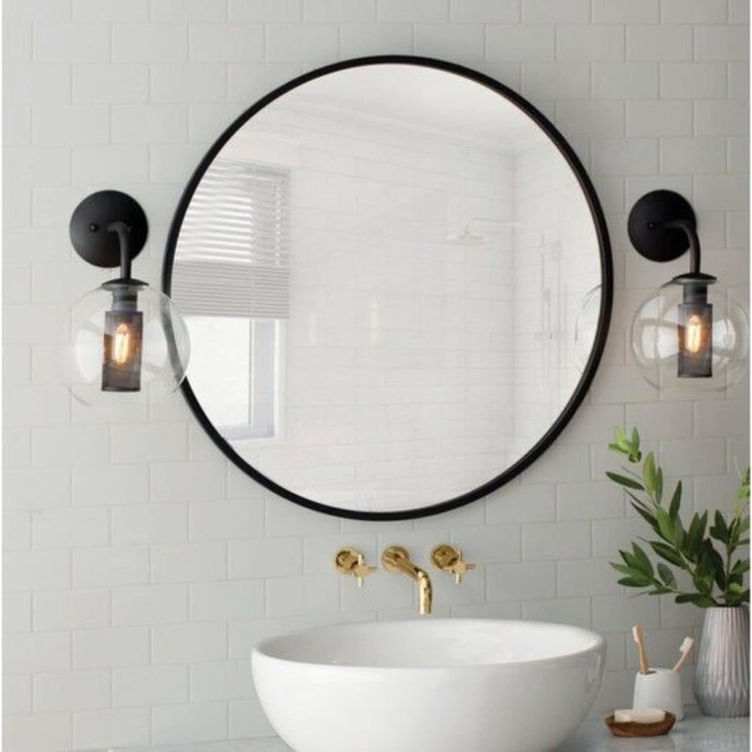 CasaGold 18 Inch Black Round Wall Mirror With Metal Frame | Circle Wall Mirror For Bathroom Vanity, Living Room, Dressing Room With Frame For Wall Decor And Home Decor, Framed