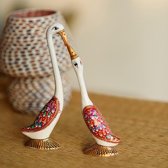eCraftIndia Loving Swan Couple Meenakari Figurine (7.5 cm x 2.5 cm x 17.5 cm)