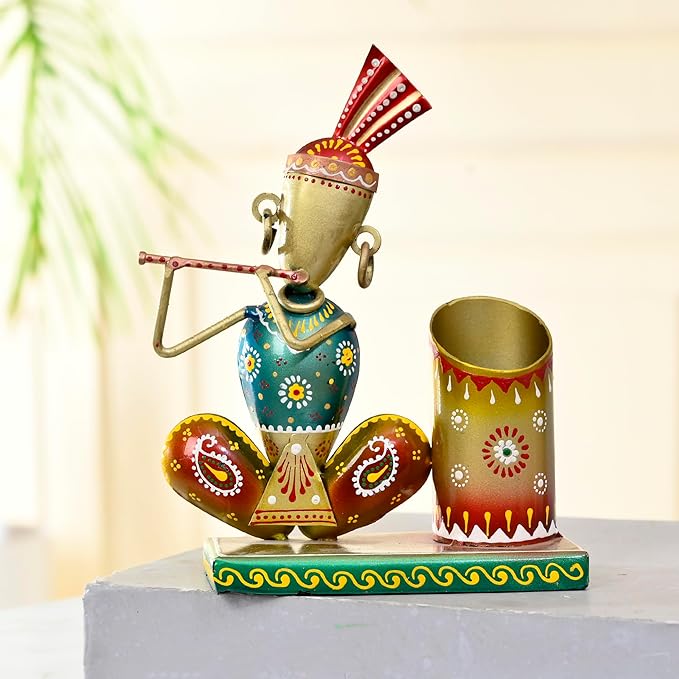 CraftVatika Iron Pen Holder for Office Table Home Decoration Items, Home Decoration Items, Pen Holder for Study Table Aesthetic Pencil Holder for Study Table (6.6 Inch Height), Multicolor