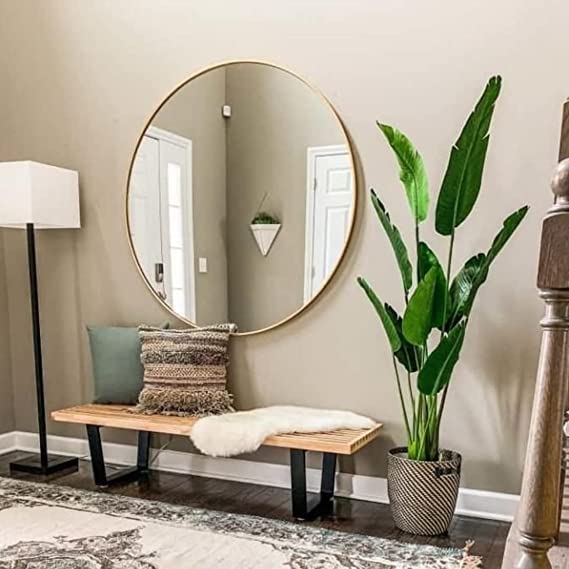 CasaGold 32 Inch Gold Round Wall Mirror with Steel Frame | Circle Wall Mirror for Bathroom Vanity, Living Room, Dressing Room with Frame for Wall Decor and Home Decor