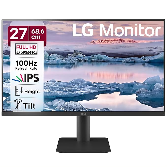 LG 27MS550-B 68.6 cm (27 Inch) FHD (1920x1080) IPS PC Monitor with 100Hz, 5ms (GtG), Flicker Safe & Reader Mode, 2xSpeakers, 2xHDMI, Tilt/Height Adjustable, 3-Side Virtually Borderless Design (Black)
