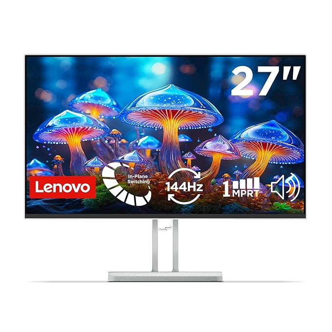 Lenovo L27-4C| 27 Inch (68.58 cm) Ultraslim Monitor, FHD 1920x1080, IPS, 144Hz, 99% sRGB, 1ms, 2x3W Speakers, Dual HDMI, Display Port, Audio Port, AMD FreeSync,Eyesafe, Bezel-Less, VESA Mount, Grey
