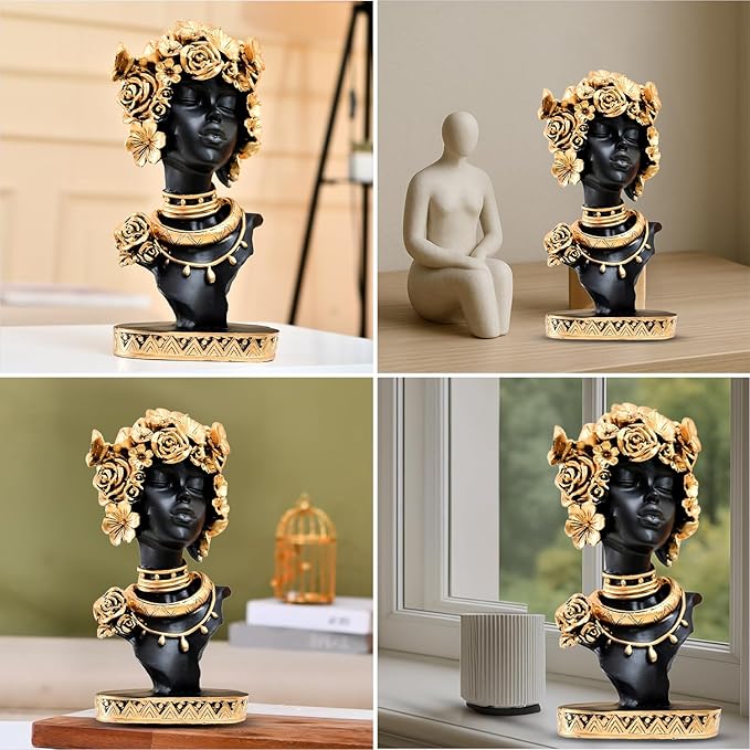 Xtore African Lady Statue | Stunning Home/Office Décor (Pack of 1, Black & Gold, Model 2)