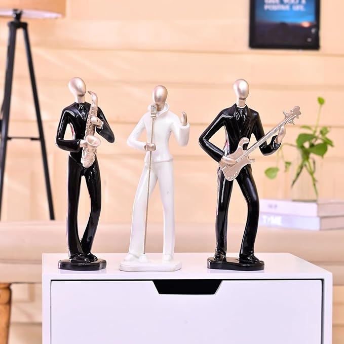 Amazon Basics Harmony in Motion Musician Set | A Stunning Tribute to Art & Melody | Adds a Rhythmic Elegance to Your Décor – Pack of 3, Black and Golden