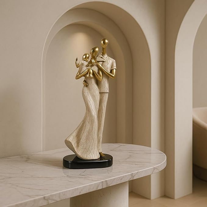 Xtore Stylish Loving Couple Resin Romantic Figurine Statue for Home Decor (Pack of 1, Golden Brown)