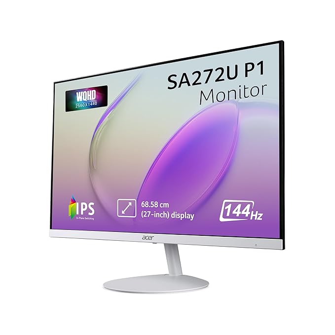 Acer SA272U P1 27 Inch WQHD 2560×1440 IPS Monitor|144Hz Refresh Rate | 1ms VRB | HDR10 | AMD FreeSync | 1 x HDMI (2.0) + 1 x DisplayPort (1.4) | Built-in Speakers | Ultra-Slim 7.2mm Design | Eye Care
