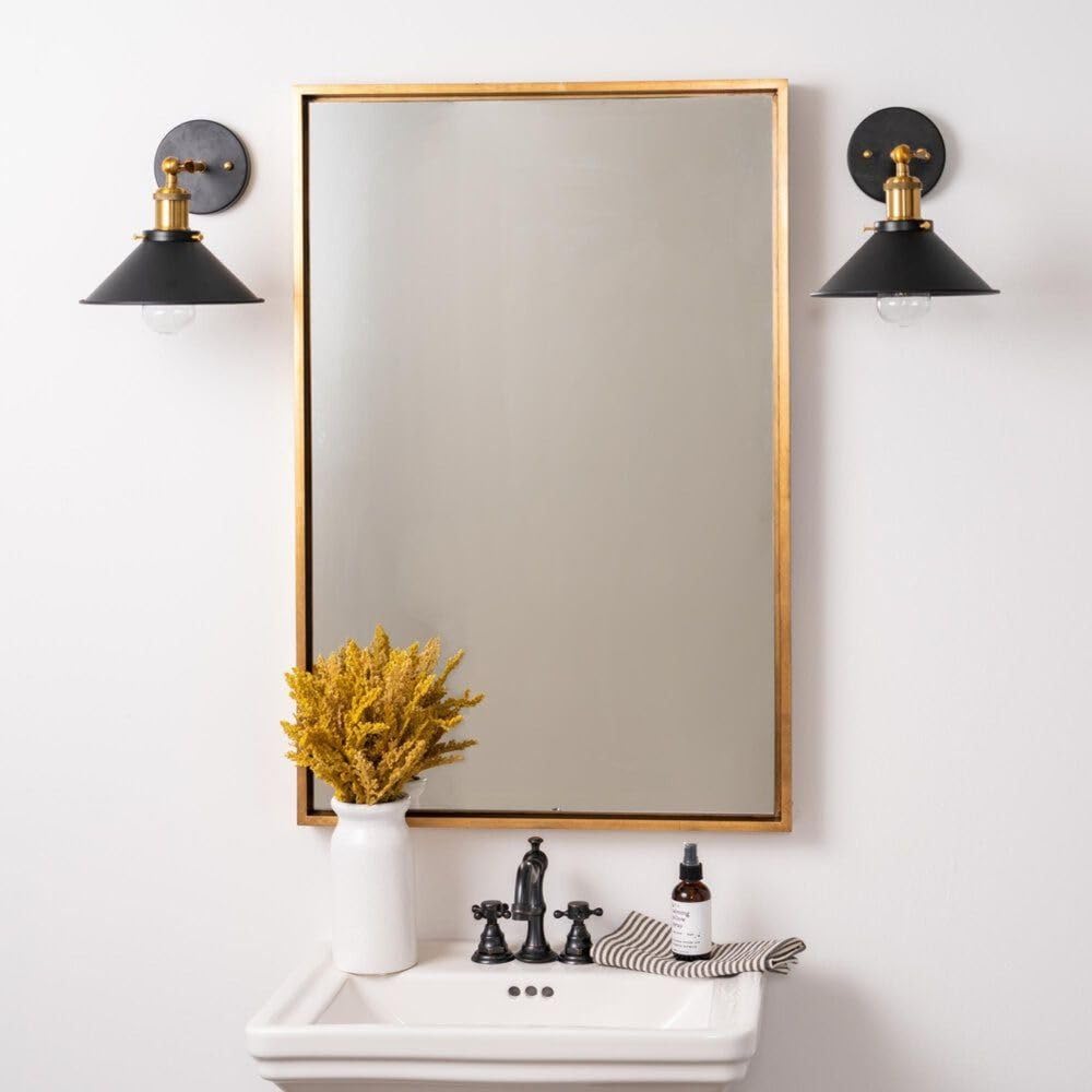 CasaGold 36 Inch Gold Rectangle Wall Mirror| Steel Frame Rectangular Mirror | Vanity, Bedroom, Living Room | Decorative Mirror for Living Rooms I Entrance, Wall Mounting,(Gold)