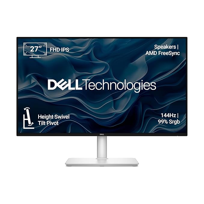 Dell S2725HSM 27"/68.58cm FHD Monitor|Ash White|144Hz Refresh|99% Srgb, 300 cd/m2 Brightness|IPS Panel, 1ms|Contrast 1500:1, 2xHDMI, Built-in 3W Dual Speakers, Warranty 3 Years, Ergonomic|AMD FreeSync