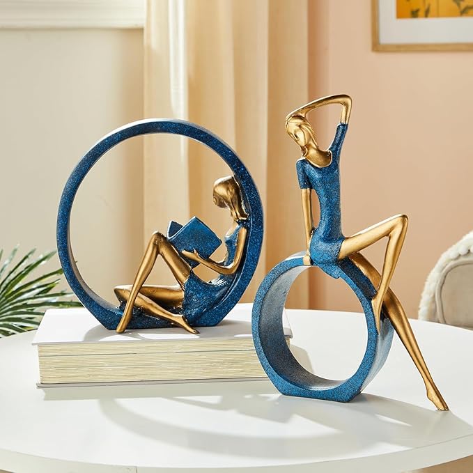 Amazon Basics Modern Age Lady Figurine for Home Décor | Office, Kitchen and Living Room Décor - Pack of 2, Blue, Ceramic