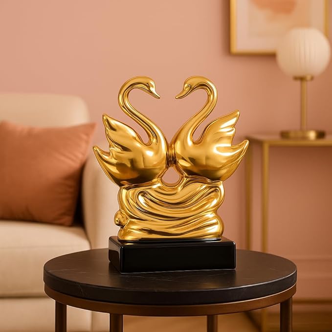 Amazon Basics Romantic Swan Couple Sculpture | A Timeless Emblem of Love & Harmony | Adds a Touch of Elegance to Any Space – Pack of 1, Golden