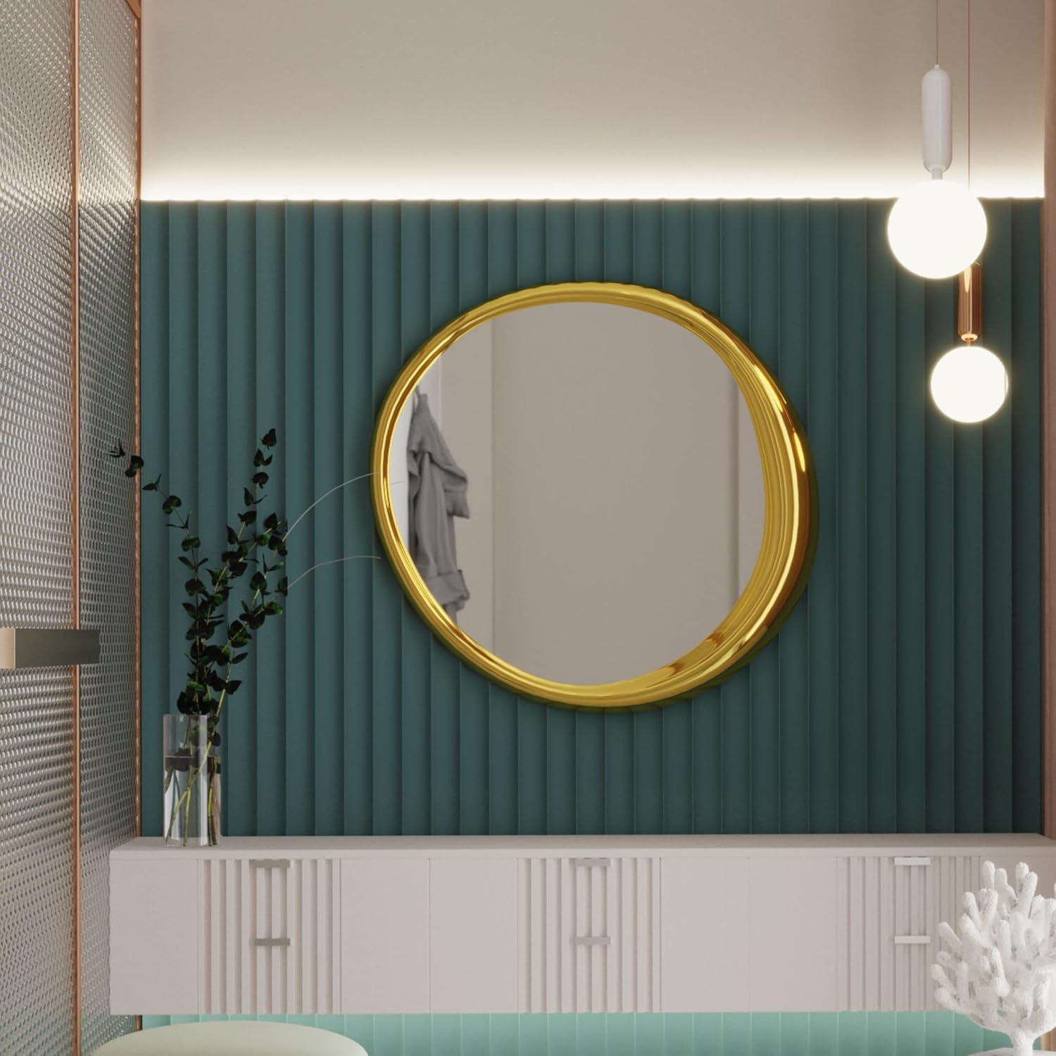 CasaGold 24 Inch Gold Moon Round Wall Steel Frame Decorative Mirrors Mount Glass Mirror Round Mirrors Wall Decor for Home Living Room Bedroom