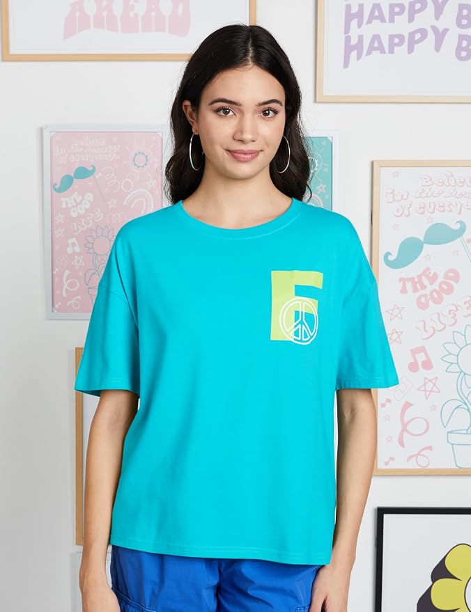 Amazon Brand - Symbol Women Cotton Stretch Oversized Fit Round Neck Half Sleeve T-Shirt (Available in Plus Sizes)
