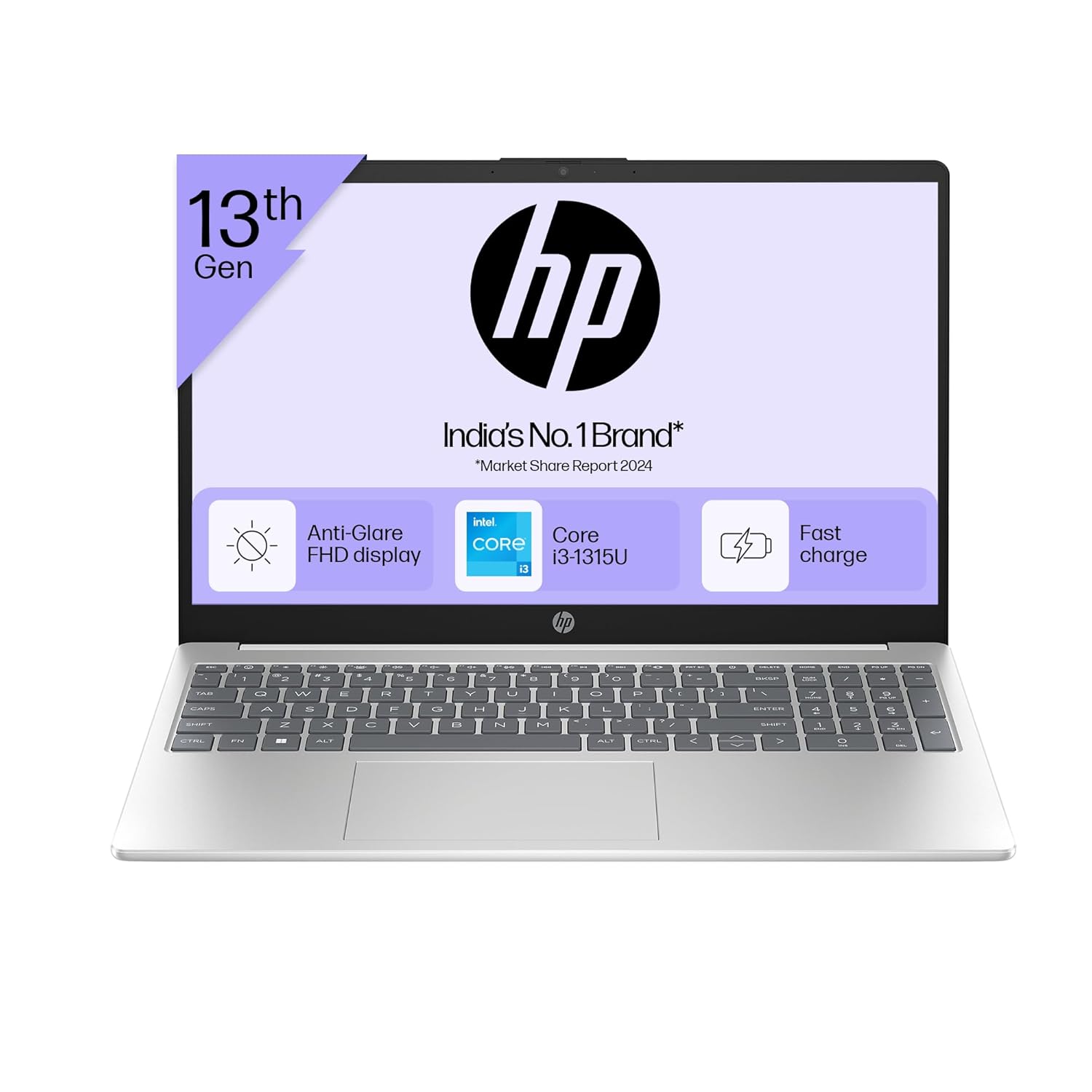 HP 15, 13th Gen Intel Core i3-1315U Laptop (8GB DDR4, 512GB SSD) Anti-Glare, Micro-Edge, 15.6"/39.6cm, FHD, Win 11, MSO 21, Silver, 1.59kg, Intel UHD Graphics, 1080p FHD Camera, 15-fd0465TU