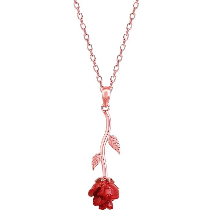 GIVA 925 Silver Rose Gold Red Rose Pendant with Link Chain | Gifts for Girlfriend,Pendant to Gift Women & Girls | With Certificate of Authenticity and 925 Stamp | 6 Months Warranty*