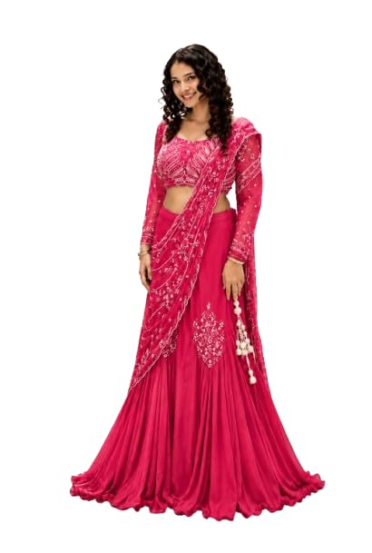 Lehenga Choli Ready To Wear Lehenga Embroidered Embellished Floral Frilled Chinon Silk Lehenga Choli With Embroidery Work Wedding Style